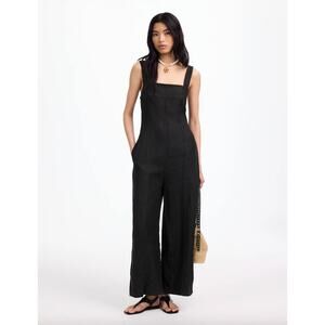NEW Madewell Squareneck Wide Leg Jumpsuit 100% Linen Black Minimalist US 2
